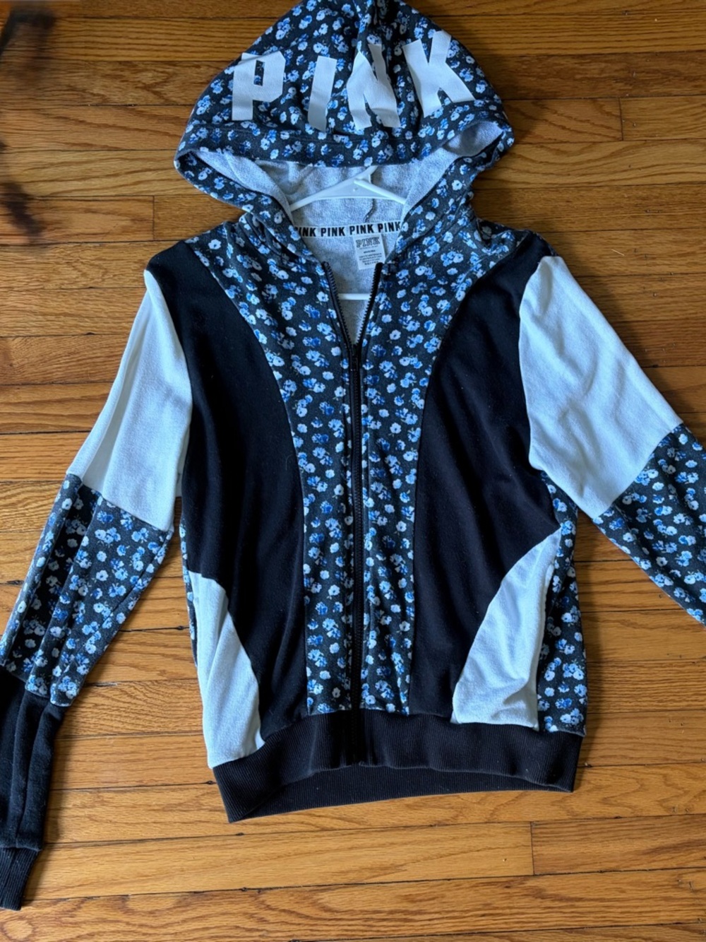 PINK Victoria's Secret Black & Blue Floral Zip Hoodie